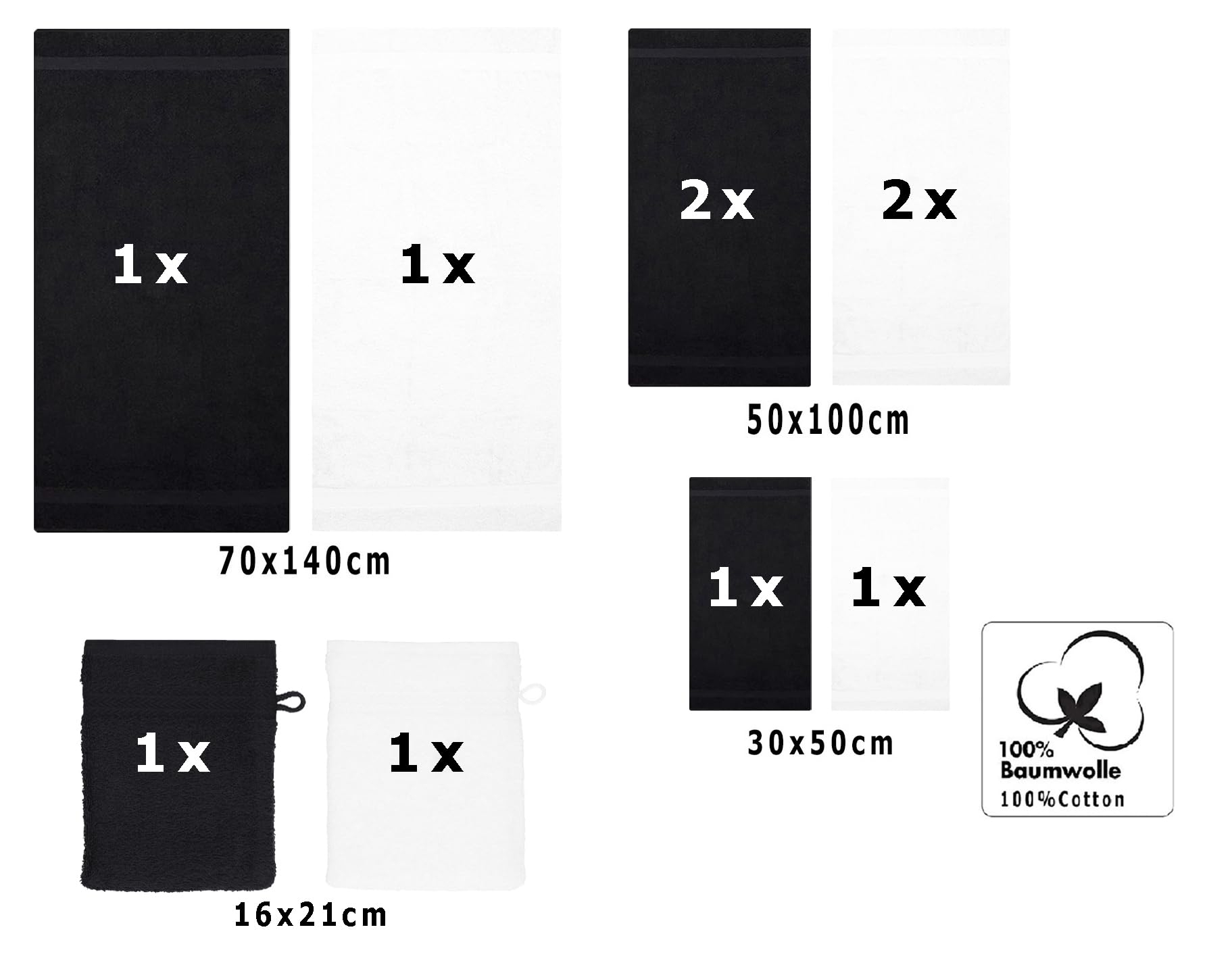 Betz 10-TLG. Handtuch-Set Premium 100% Baumwolle 2 Duschtücher 4 Handtücher 2 Gästetücher 2 Waschhandschuhe Farbe Schwarz & Weiß