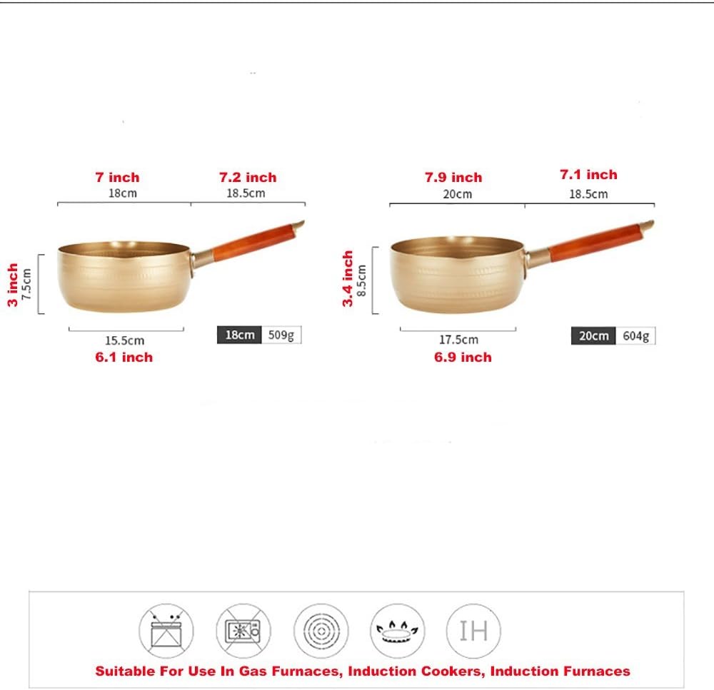 Golden Non-Stick Coating Yukihira Saucepan, Traditional Japanese Yukihira Pot Aluminum Alloy Stainless Steel Saucepan Milk Sauce Pan Wooden Handle (7 inch 1.7 Quart)