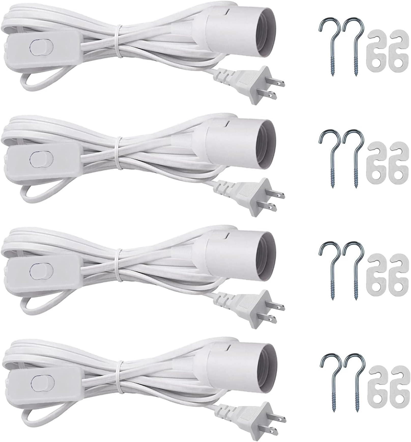 Hanging Light Socket with Cord - Extension Hanging Lantern Cord Cable - Lamp Cord with Switch E26/E27 Pendant Light Socket, 8.2Ft Light Bulb Cable, White, 4 Pack