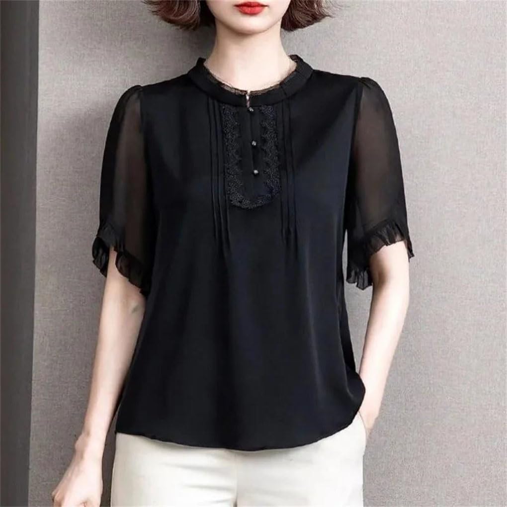 Women's Chiffon Short Sleeve Round Neck Shirt