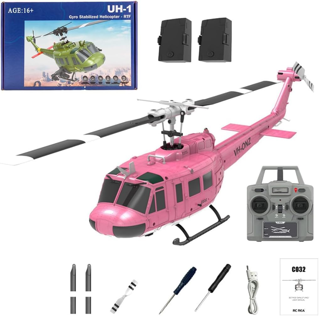 WDDSPSH RC Helicopter C032 UH-1 Huey No Ailerons 6CH 6-Axis Gyroscope Altitude Hovering Optical Flow Localization One-Key Inverted Flight for Adults Beginners (Style 4)