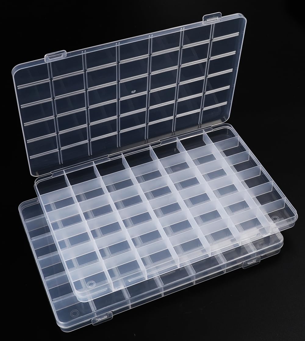 Caja organizadora de cuentas de 42 rejillas, 9.1 x 6.5 x 0.7 pulgadas, paquete de 2, organizador de joyas transparente para organizadores de cuentas y almacenamiento