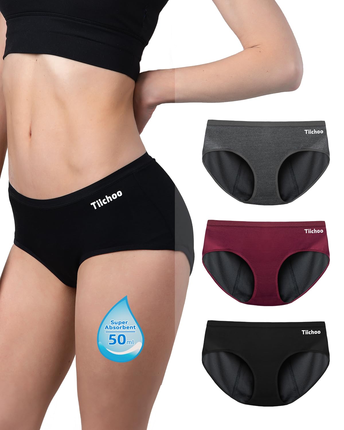 TIICHOOPeriod Pants Heavy Flow for Women Hipster Panties Soft Absorbent Maternity Postpartum Knickers