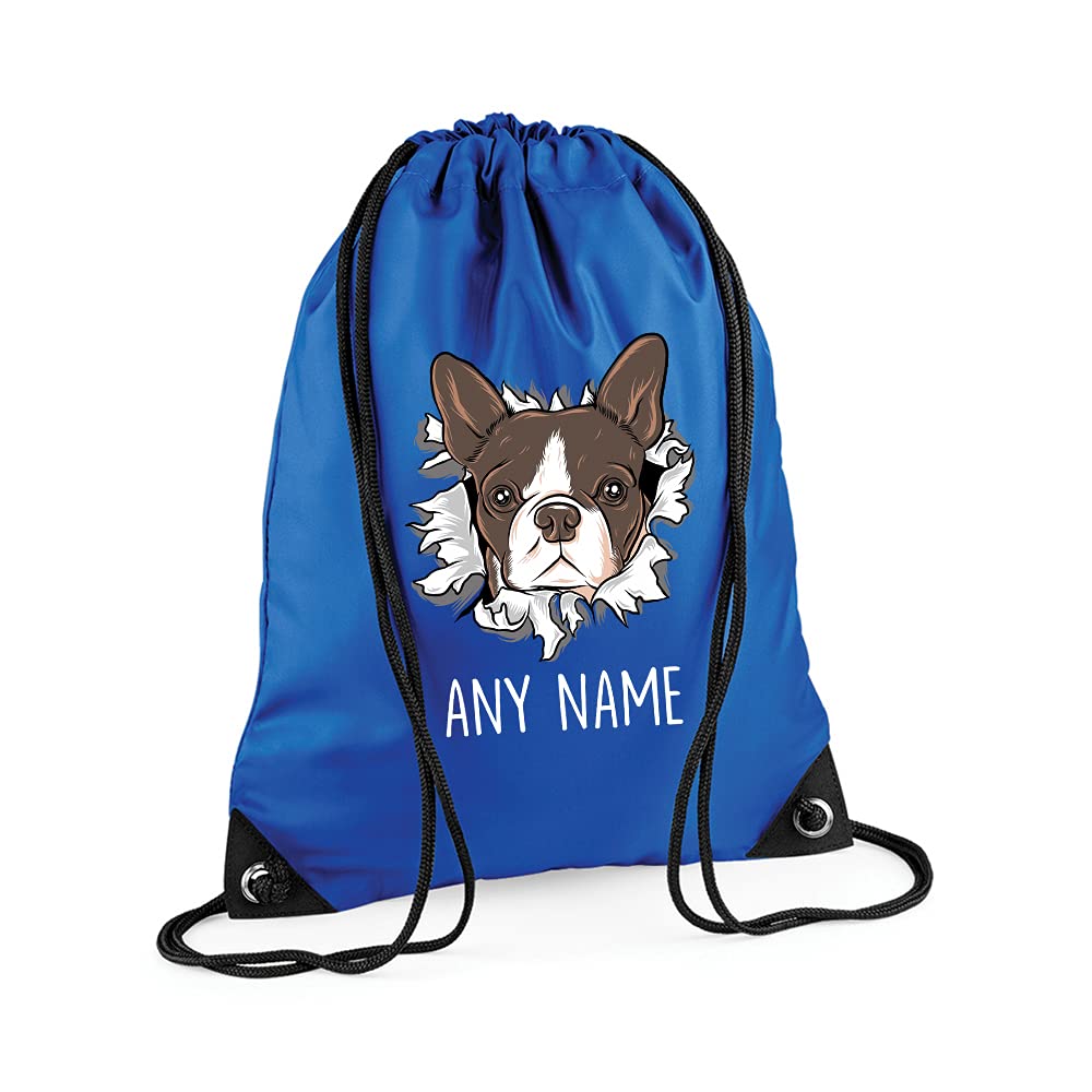 Getagift Unisex Bright Royal Personalised Bulldog Miniature With Any Name, Gift For Pet/Dog Owner, Friends, Family, Birthday Present, Drawstring Bag, Pe Gym Kit, Swimming Rucksack. (Bright Royal)