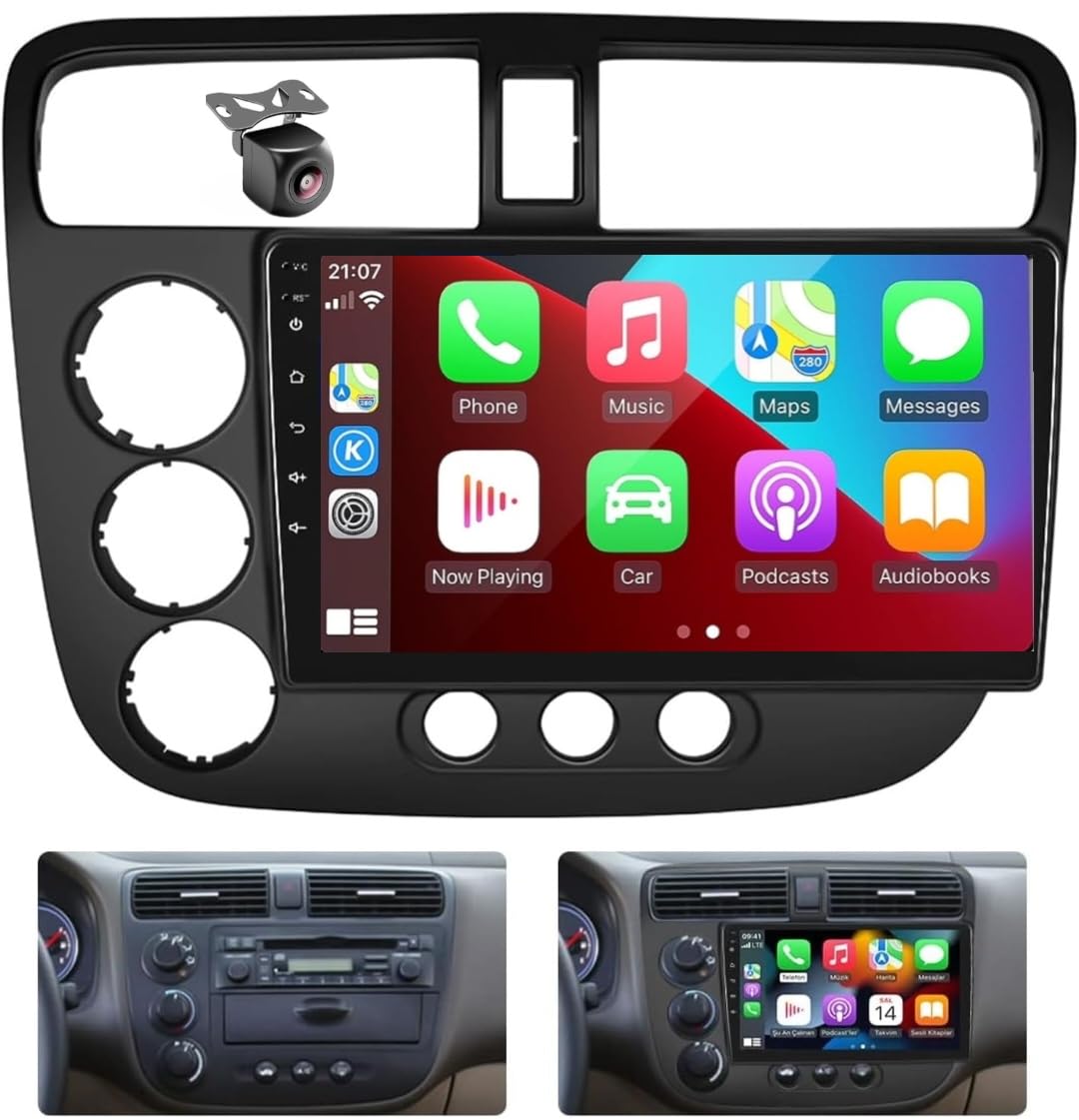 VIEREX Android Car Stereo For Honda Civic 2001-2005 Support Apple Carplay Android Auto IPS Touch Screen DSP Bluetooth Navigation WiFi Radio Night Vision Camera Included