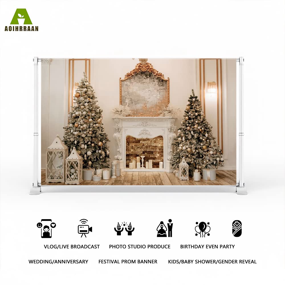 Aoihrraan 3,5x2,5m Natale Legno Fienile Fotografia Sfondo Rustico Legno Porta Pupazzo Di Neve Natale Albero Lanterna Neve Vista Sfondo Capodanno Vigilia Festival Famiglia Festa Compleanno Foto Prop