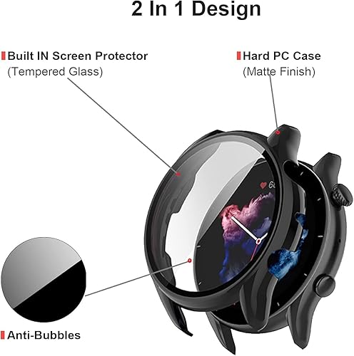 Vista 3 de E ECSEM [Paquete de 2] Funda compatible con Amazfit GTR 3 y GTR 3 Pro, funda con protector de pantalla [vidrio templado] Funda protectora