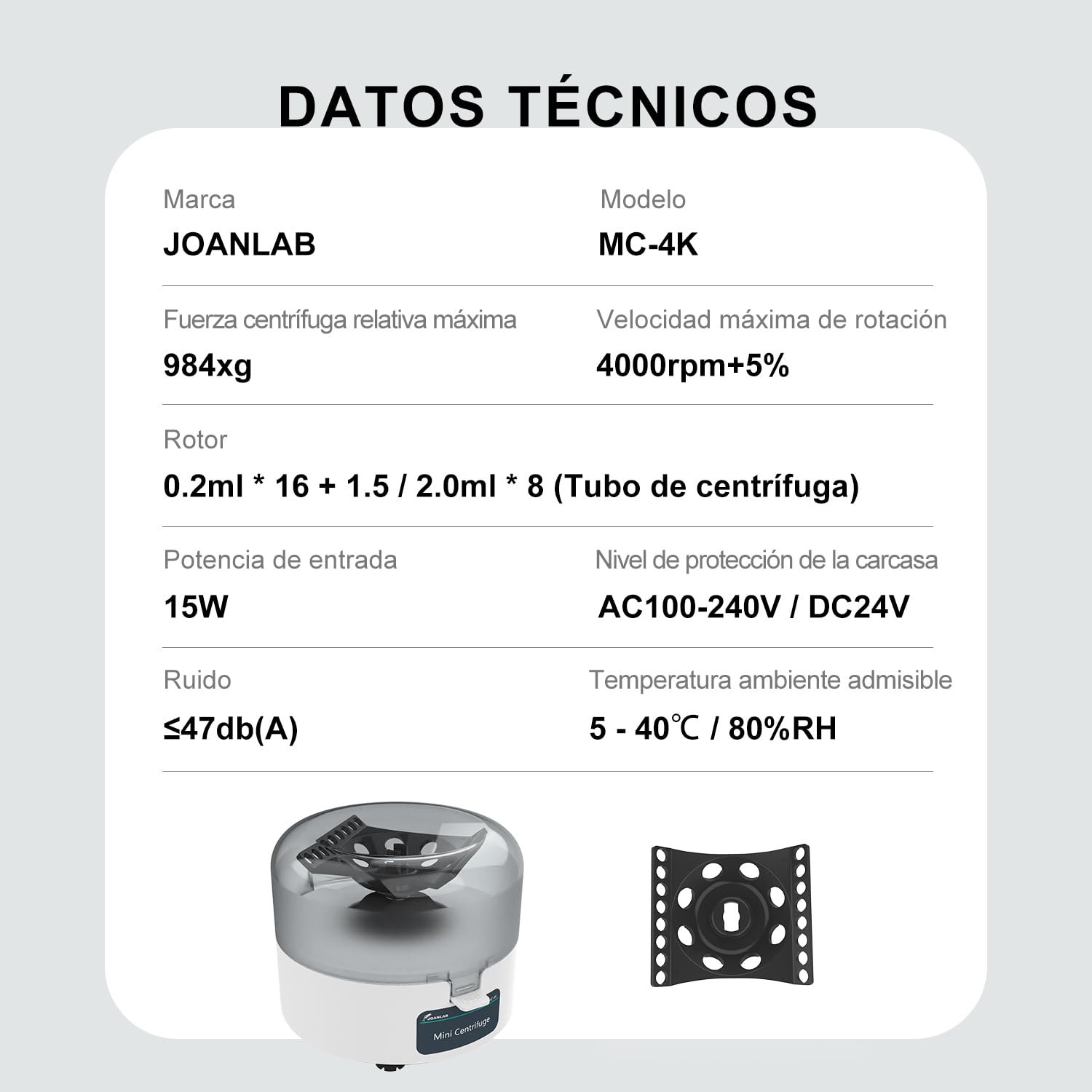JOANLAB Mini Centrífuga de Laboratorio 4000RPM 0.2ml/1.5ml/2ml Rotor 2 en 1 Portátil