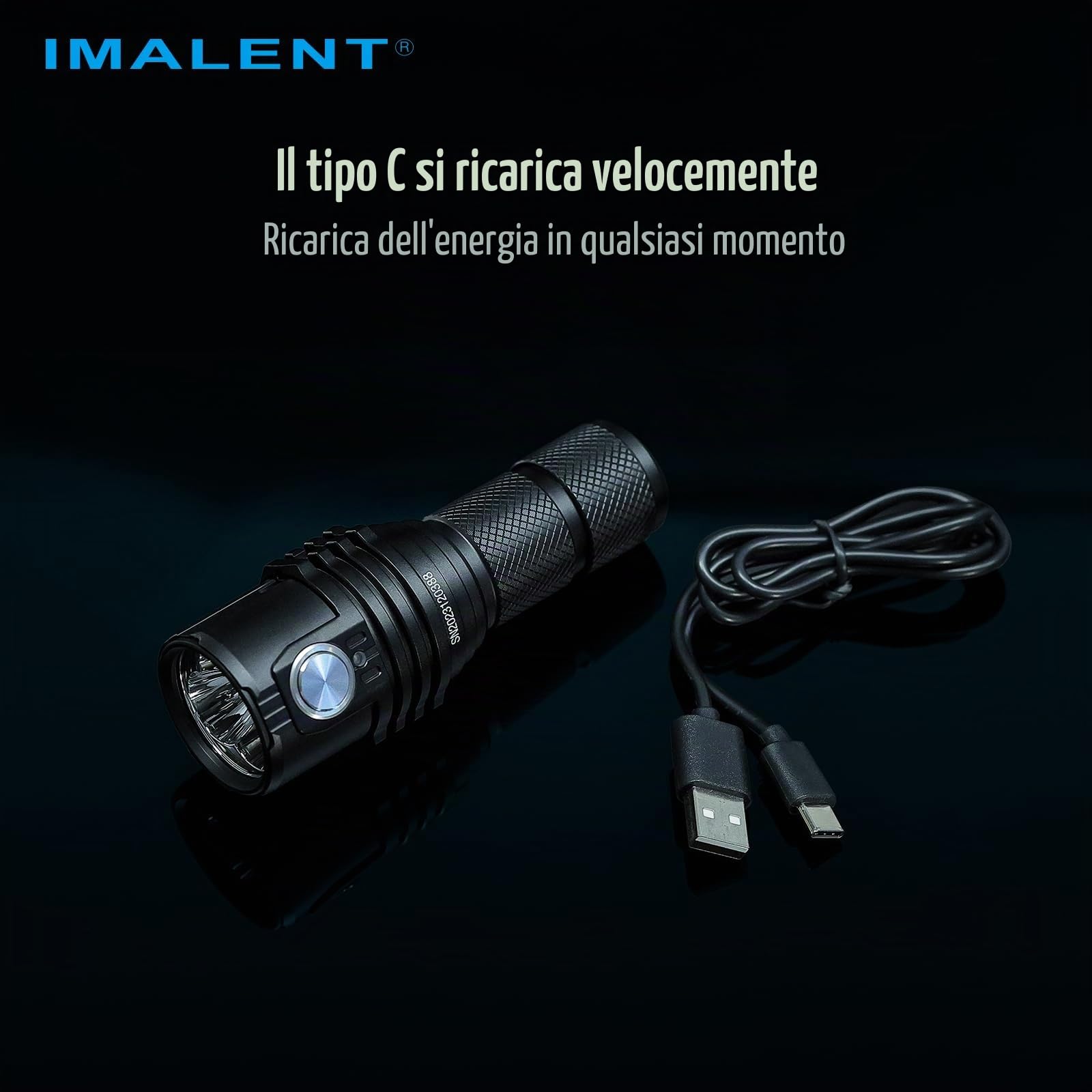 IMALENT MS03 Torcia LED Ricaricabile, Torcia Led Potente Professionale 13000 Lumen, Ricaricabile USB Tattica Torce, XHP70.2 Militare Impermeabile IPX8, 6 Modalità per Campeggio Trekking