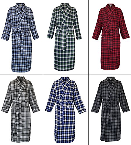 Robes King Classical Sleepwear Men’s 100% Cotton Flannel Shawl Collar Robe,4