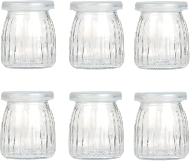 Danmu Art 6 Pcs Yogurt Pudding Glass Storage Jars with Plastic Lids Vertical Pattern Glass Bottles (150ml)