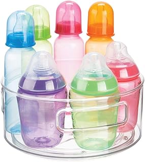 mDesign boite de rangement tournante – bac de rangement pour chambre d'enfant – panier de rangement haut pour nourriture de bébé, langes, tétines, shampoing et plus – transparent