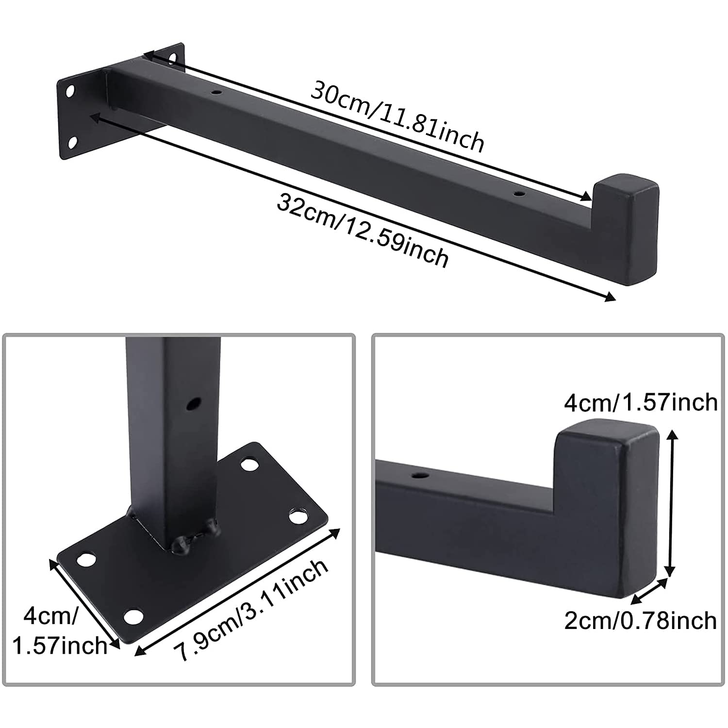 Floating Shelf Brackets，6 Pcs Heavy Duty Wall Mounted Shelf Brackets, 12 Inch Black Industrial