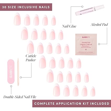 Press On Nails - MaDamn | French Tip UV Finish Short Pointed Almond Fake Nails, Salon Quality Semi-Transparent Nails in 12 Sizes - 24 Nail Kit with Glue — image 4 of 6