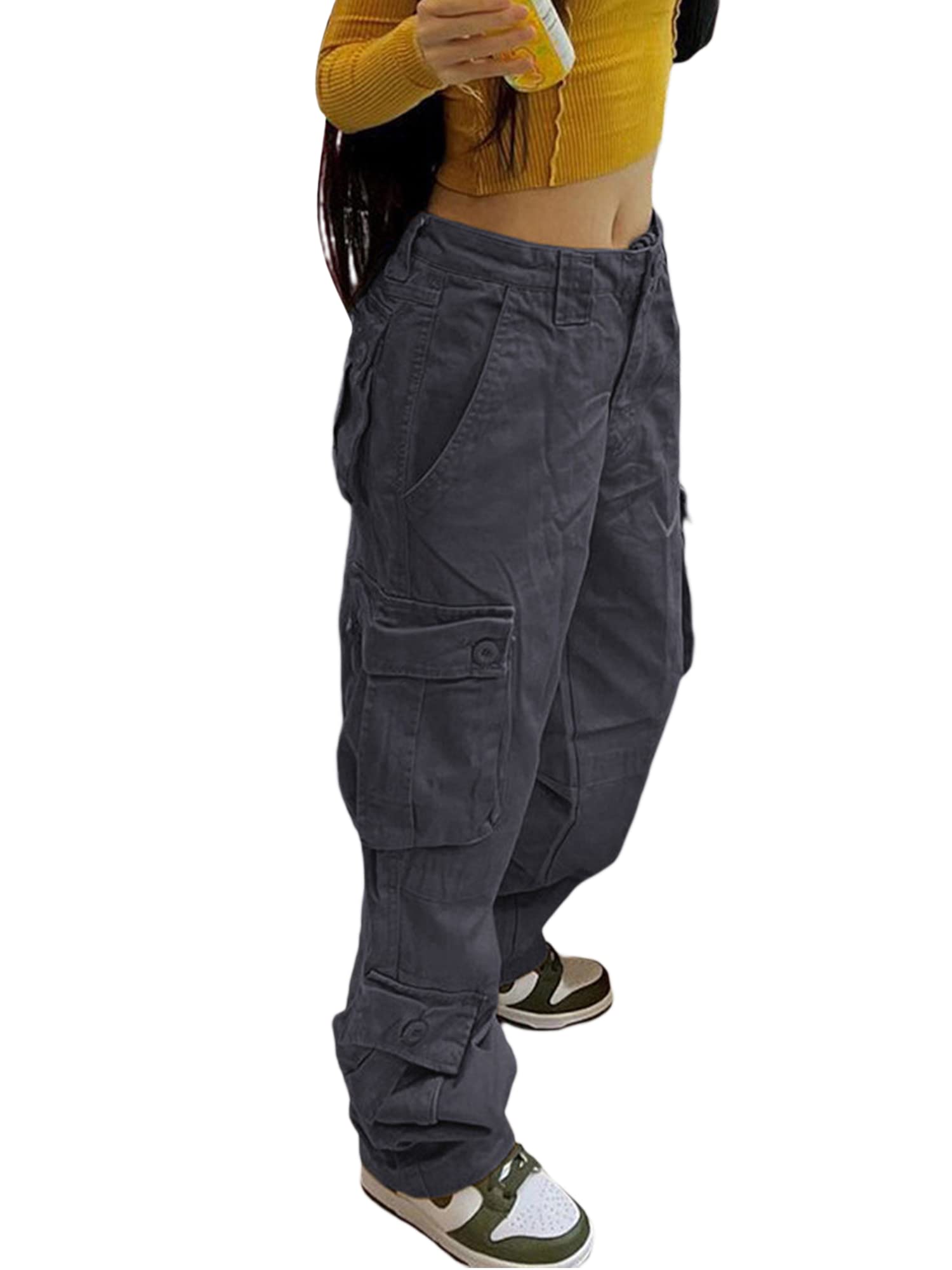 Damen High Waist Cargo Jeans Flap Pocket Wide Leg Denim Pants Relaxed Fit Baggy Jeans Loose Long Pants Y2K Fashion