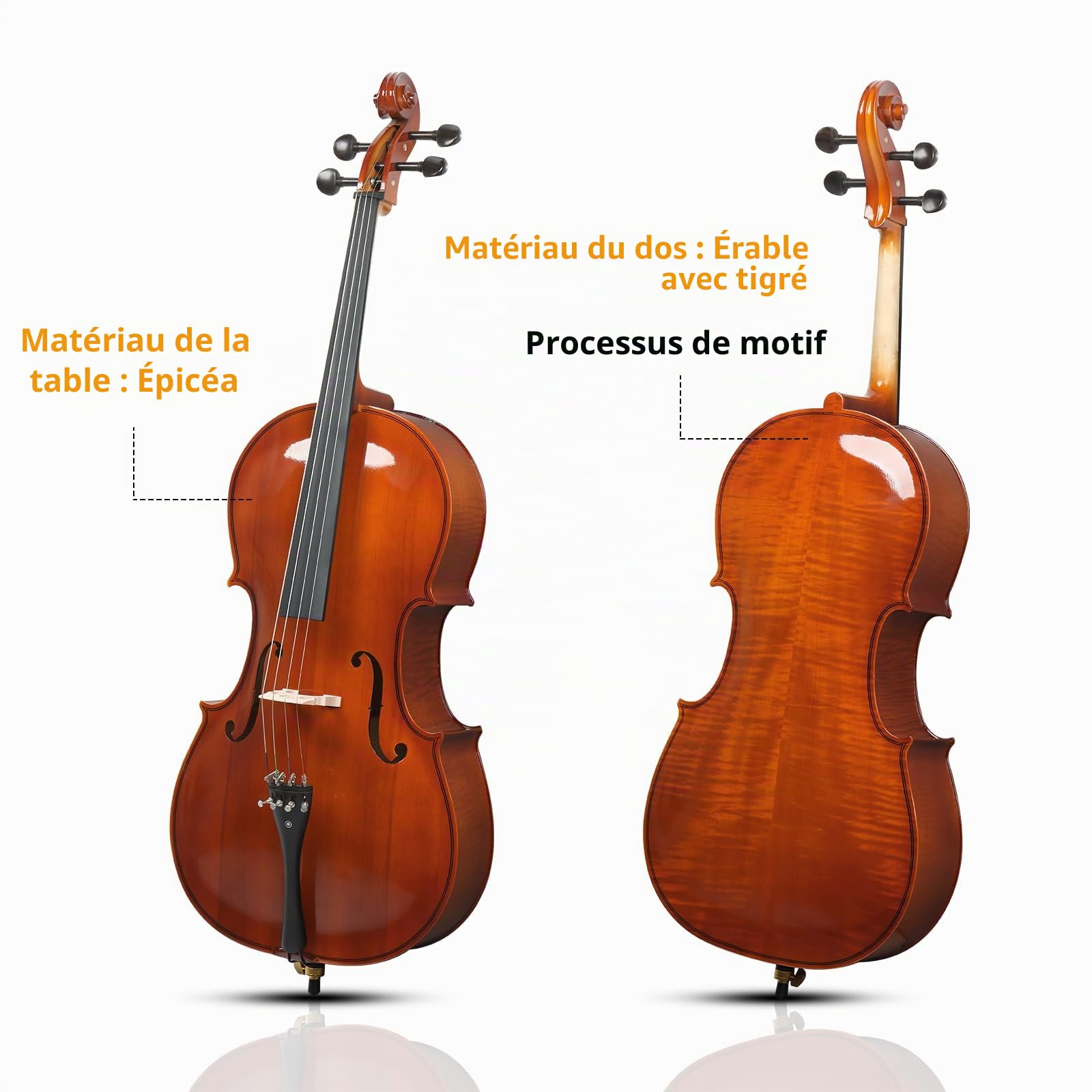 Bonnlo Violoncelle 4/4, Ensemble Complet avec Etui, Archet, Resine, Cordes et Colophane, Idéal pour Débutants et Joueurs Intermédiaires