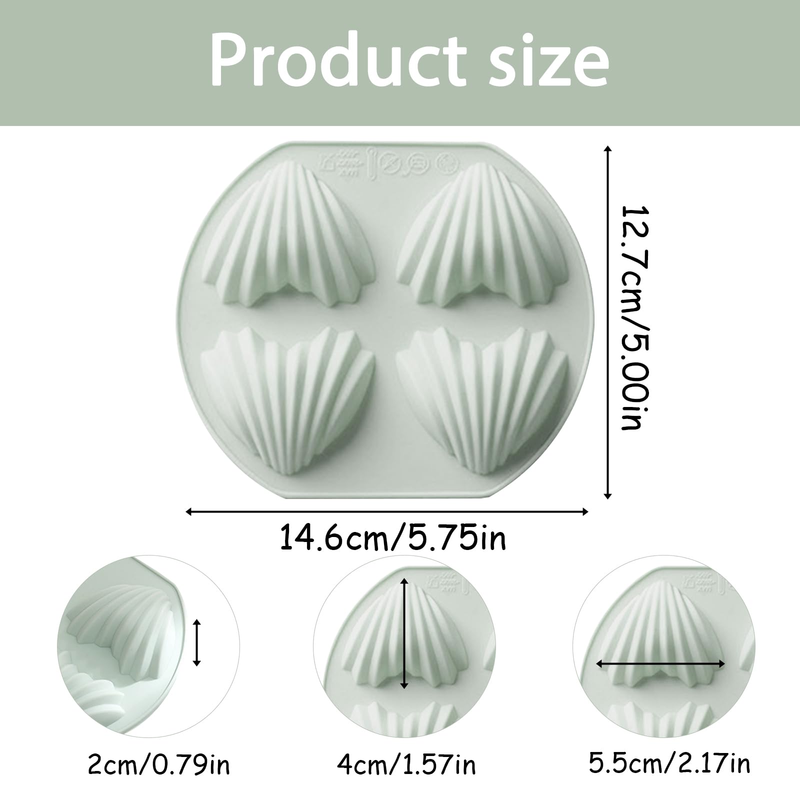 Fchil Heart Madeleine Pans for Baking, Set of 2, 8-Cavity Shell-Shaped Madeleine Cookies Molds, Nonstick Silicone Madeleine Muffin Pan for Oven Cupcake Jelly Pudding Ice Soap Candle