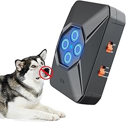 Ahuyentador para Perros,Antiladridos para Perros Ultrasónicos,4 Transmisores Potentes, 3 Niveles Ajustables, Ideal para Uso Interior y Exterior, Adecuado para Todas las Razas y Tamaños