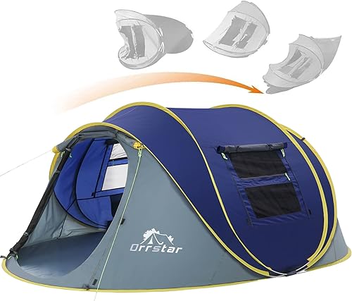 Pop Up Tents for Camping 2-4 Person Waterproof Easy Up Setup Camping Tent 2 Big Doors Instant Family