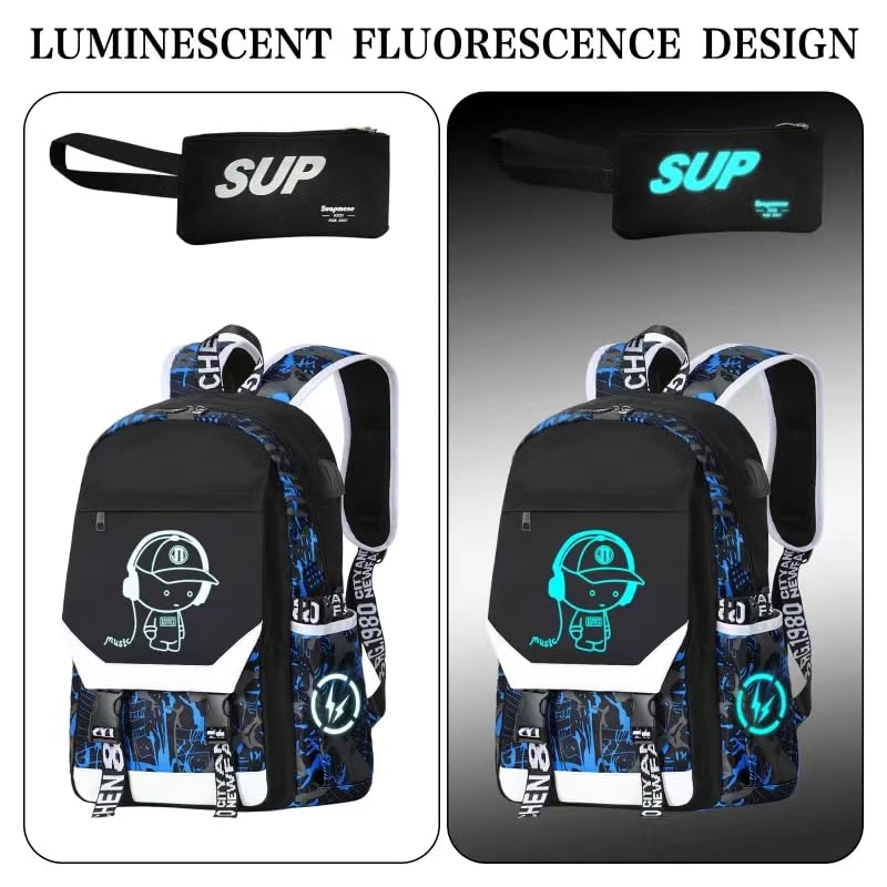 Anti Theft travel backpack Laptop Backpack Large Capacity Luminous Backpack Adjustable Shoulder Strap Backpack USB Anime Backpack Charging Port & Headphone Port Backpack Combination Lock Blue3