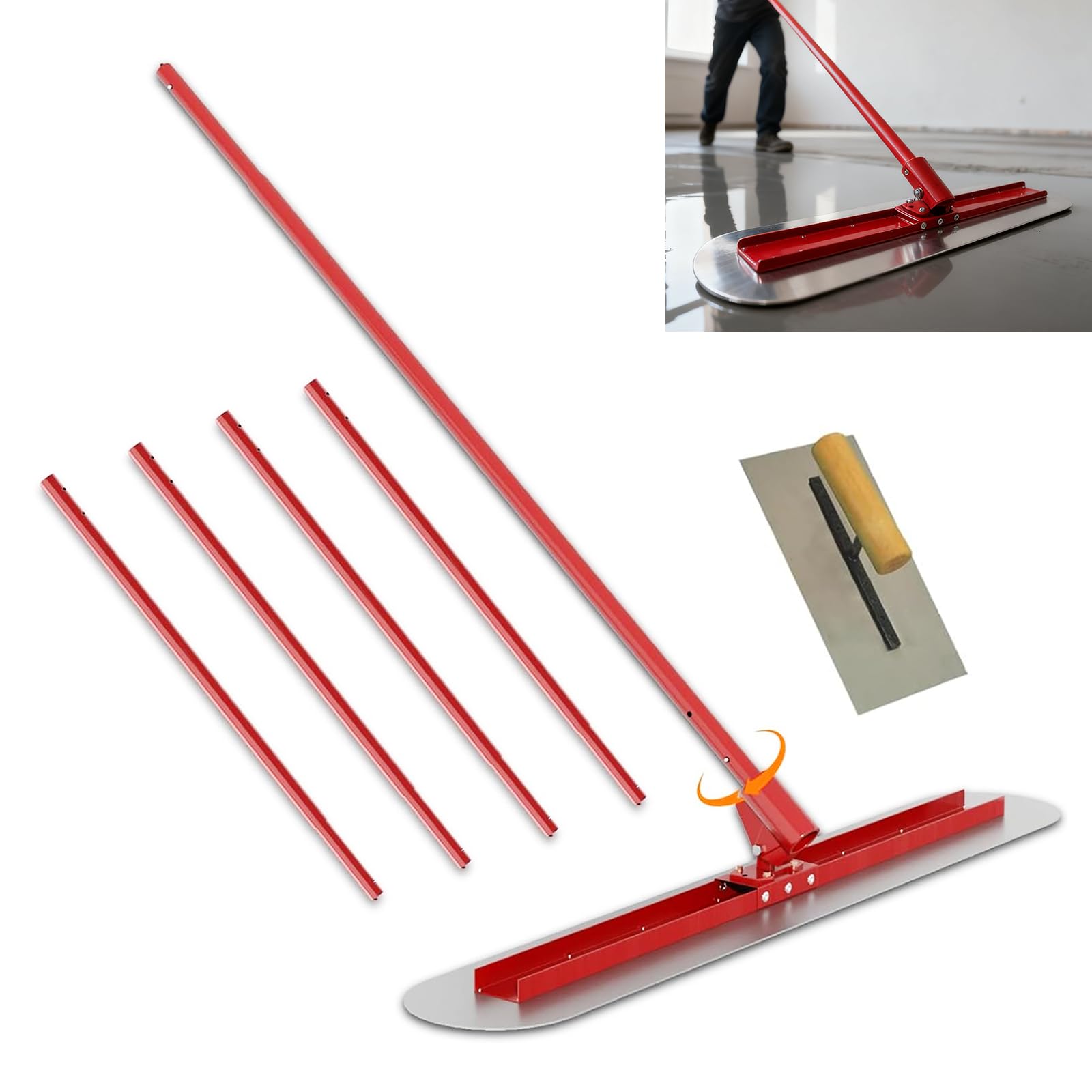 LIROPAU Concrete Smoothing Tool Set, Bull Float Concrete Float 90 x 20 cm, Stainless Steel Concrete Smoothing Trowel and Adjustable Stand 4 x 1.15 m for Paving Floors