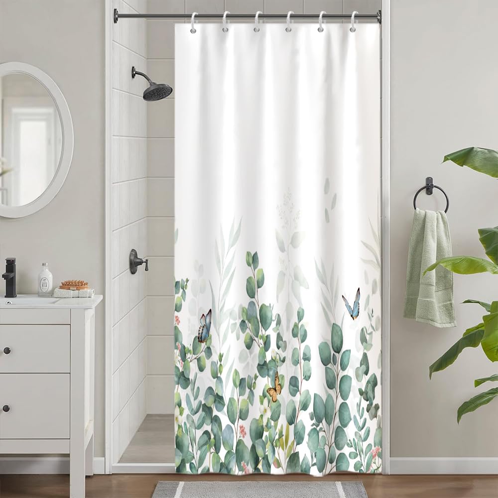 Cortina de Ducha de Hoja Eucalipto, Cortinas de Ducha Verde Oro Abstracto Planta Cortinas de Baño Antimoho Impermeable Lavable Tejido de Poliéster Cortina Ducha con 12 Ganchos 120x200cm — view 53