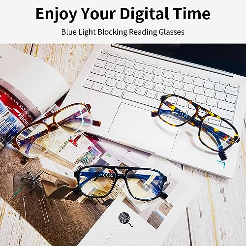 JM 3 Pack Classic Reading Glasses for Women Men Square Blue Light Blocking Readers +1.0, 3 Pack Mixed, 55-16-145 - Image 3