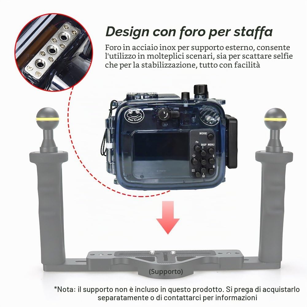 Custodia professionale subacquea per fotocamera, 60 m, custodia impermeabile per Sony RX100I-RX100V, con sistema di allarme perdita, supporto hot shoe, compatibile con obiettivi Fish-Eye da