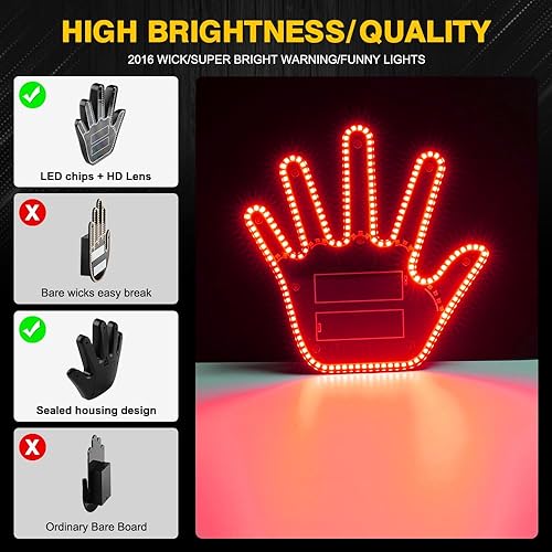 Miniatura 2 de KaiDengZhe Luz LED de gestos cómica para el dedo del coche con control remoto, accesorios ideales para regalar para automóvil, divertido letrero de