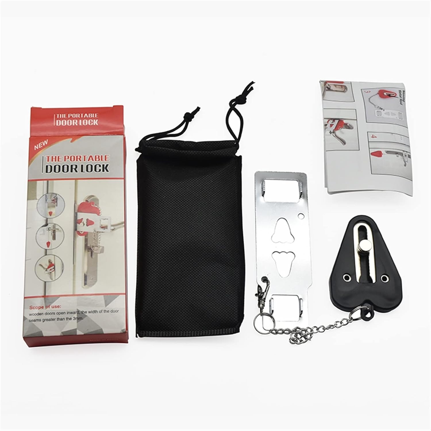 Zinc Alloy Door Lock,Stainless Steel Latch Lock，Portable Door Lock Double Hole Security Door Locker Latch Metal Lock Home Room Hotel Theft Security Lock 1Pcs(Rojo)