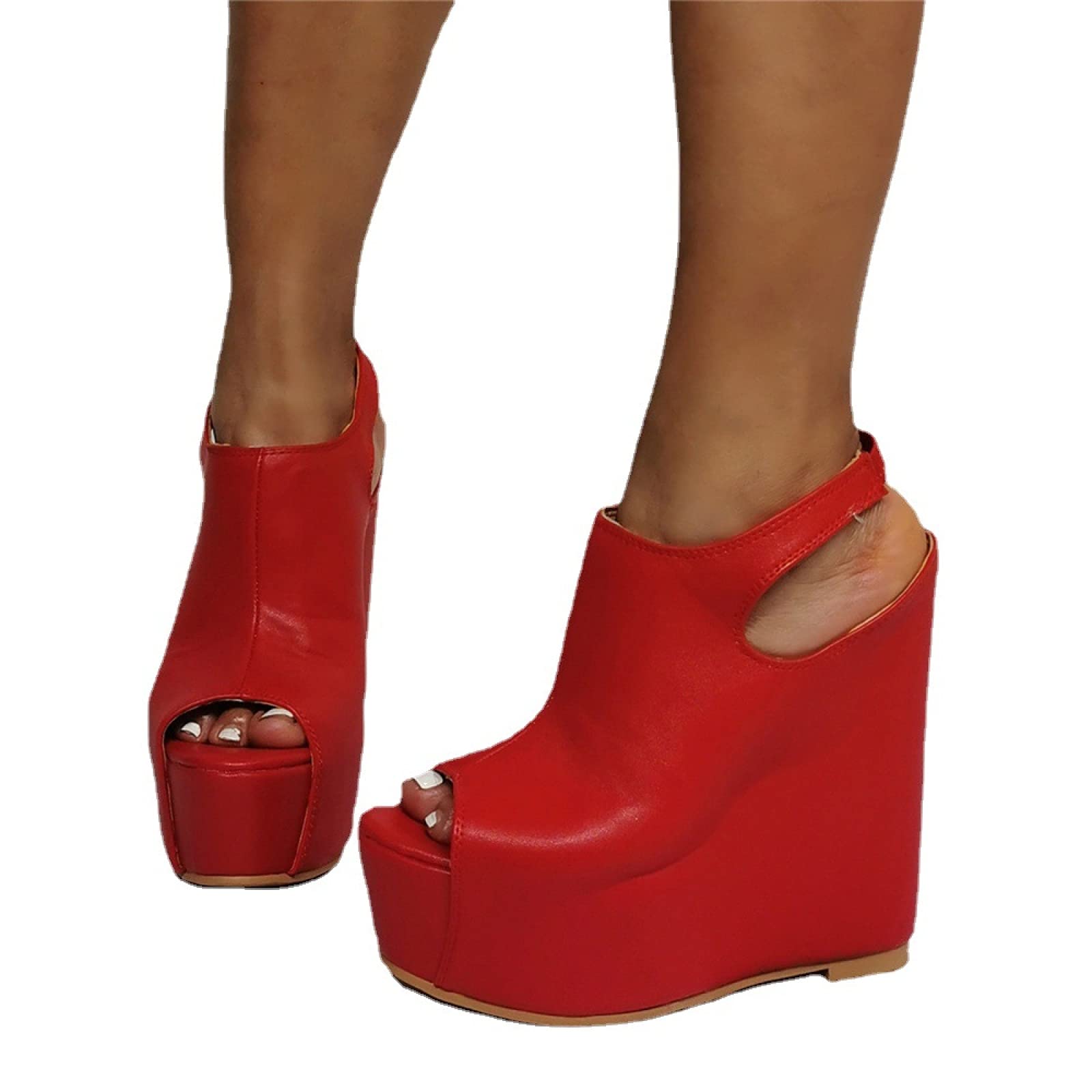 Sandali Sexy del Cuneo del Partito di 15CM degli Alti Talloni, Red-52