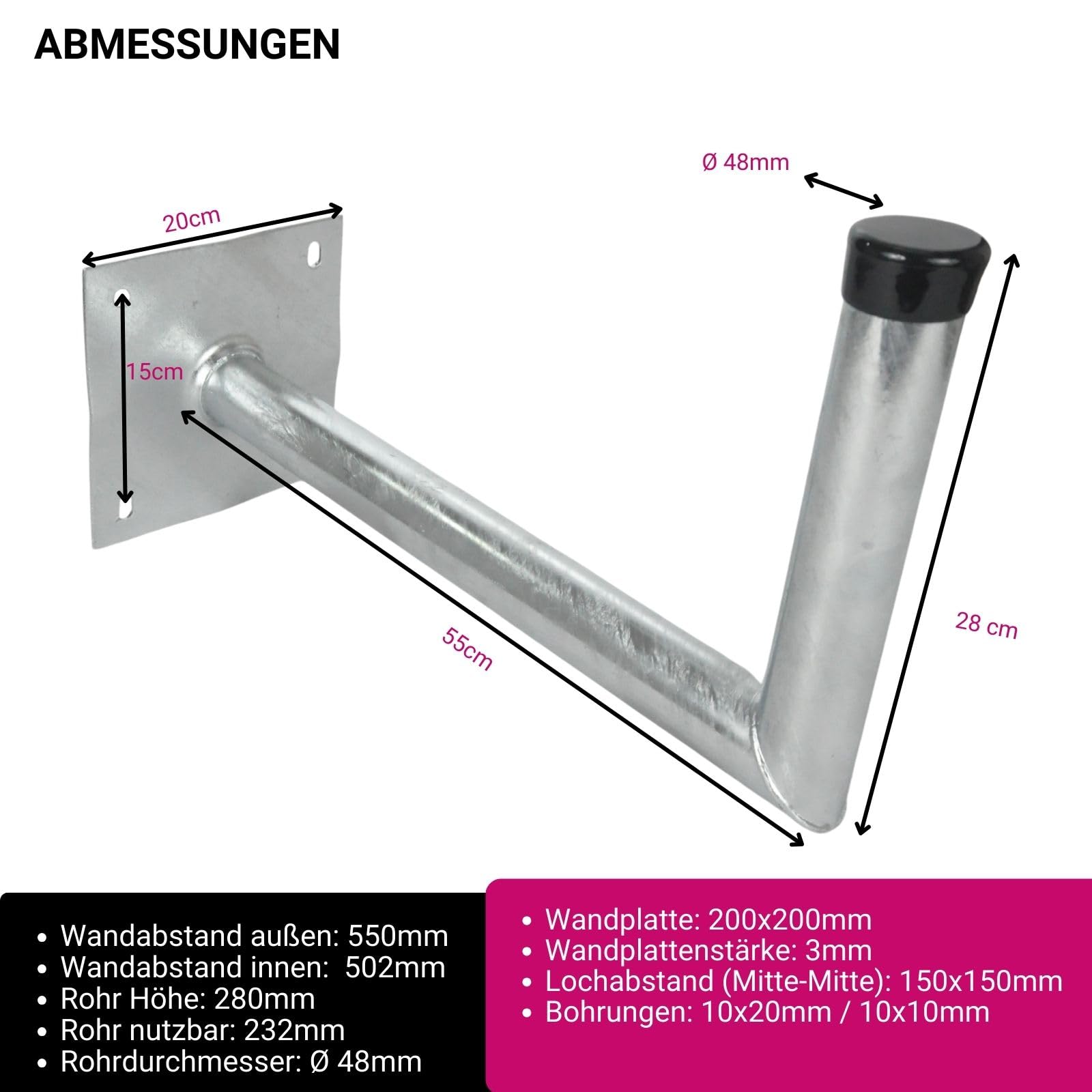 Wandhalterung Stahl Abstand 50 cm I Wandhalter für Sat Antennen