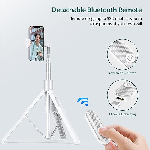 Miniatura 30 de ATUMTEK Trípode para selfie stick de 65 pulgadas, todo en uno, extensible con control remoto Bluetooth, rotación de 360° para iPhone y Android, Negro