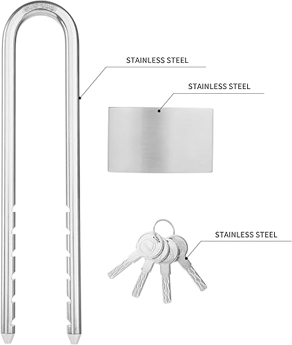 Miniatura 4 de Cerradura en U de acero inoxidable para todo tipo de clima, bloqueo de almohadilla para exteriores con 4 llaves, 2.76 pulgadas (2.756 in) de ancho,