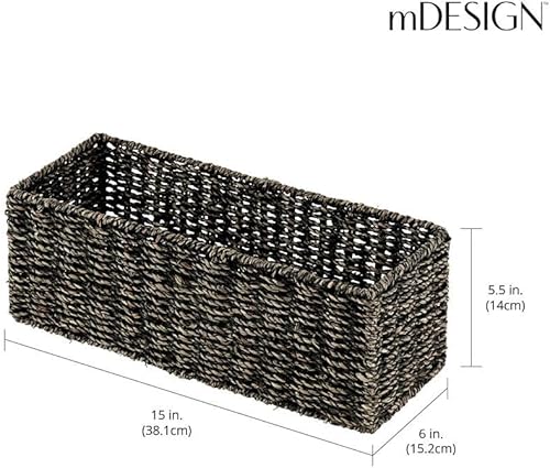 Miniatura 3 de mDesign Portarrollos de papel higiénico para baño de hierba marina tejida natural, negro, 6 x 15 x 5.5 pulgadas