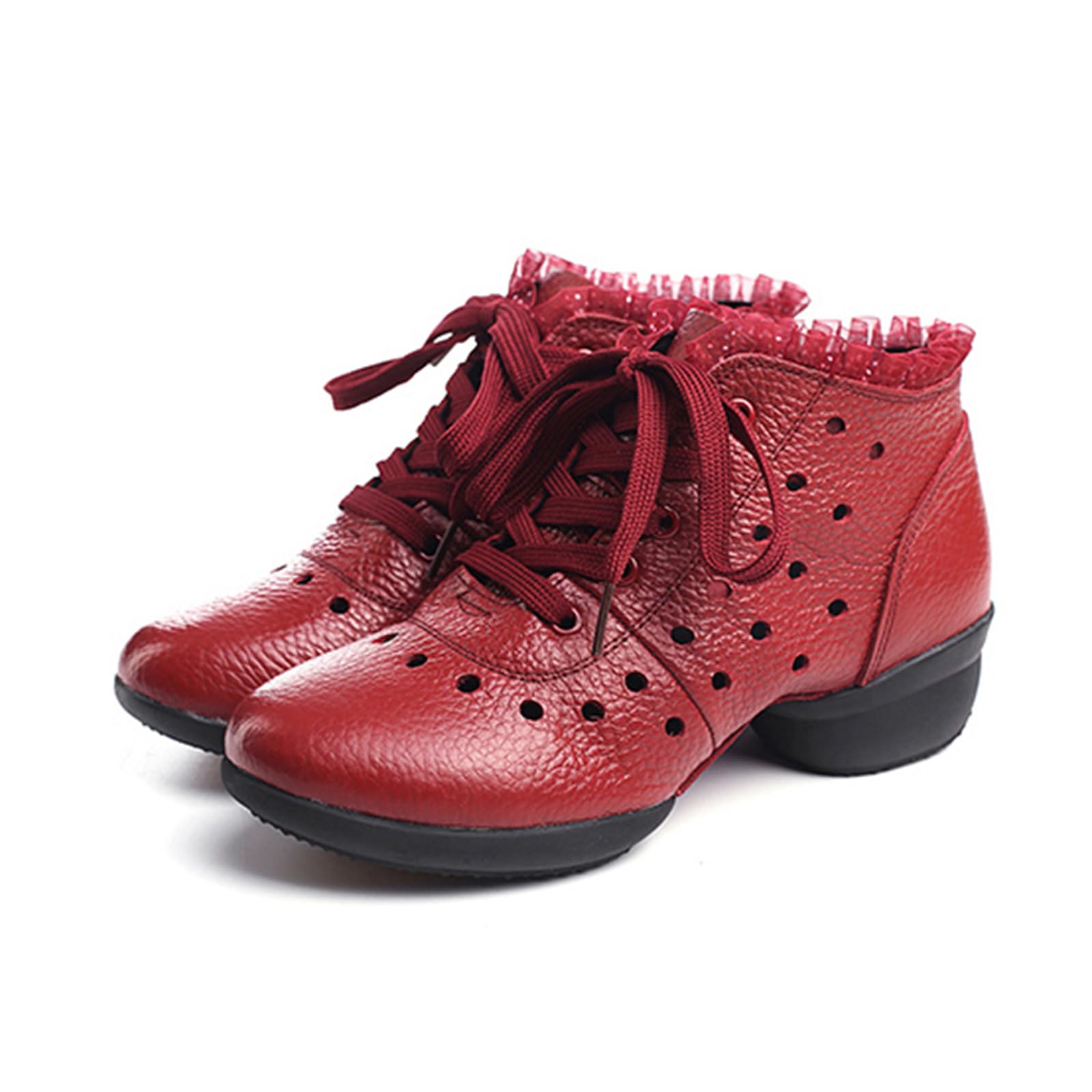Scarpe da Jazz da Donna Stivali da Ballo in Pelle Tacco Basso Lacci Suola Divisa Stivali da Ballo Latino Moderni da Palcoscenico