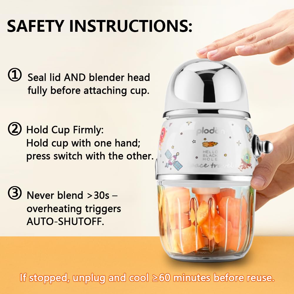 Mini robot de cuisine pour bébé mignon et petit robot de purée, hachoir à purée, bol en verre de 300 ml, bol en verre avec 8 lames électrique (blanc)