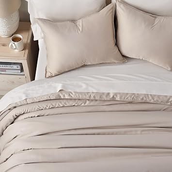 EVERGRACEHOME Cotton Tencel Duvet Cover Set Queen Size 88x92, Beige Sand