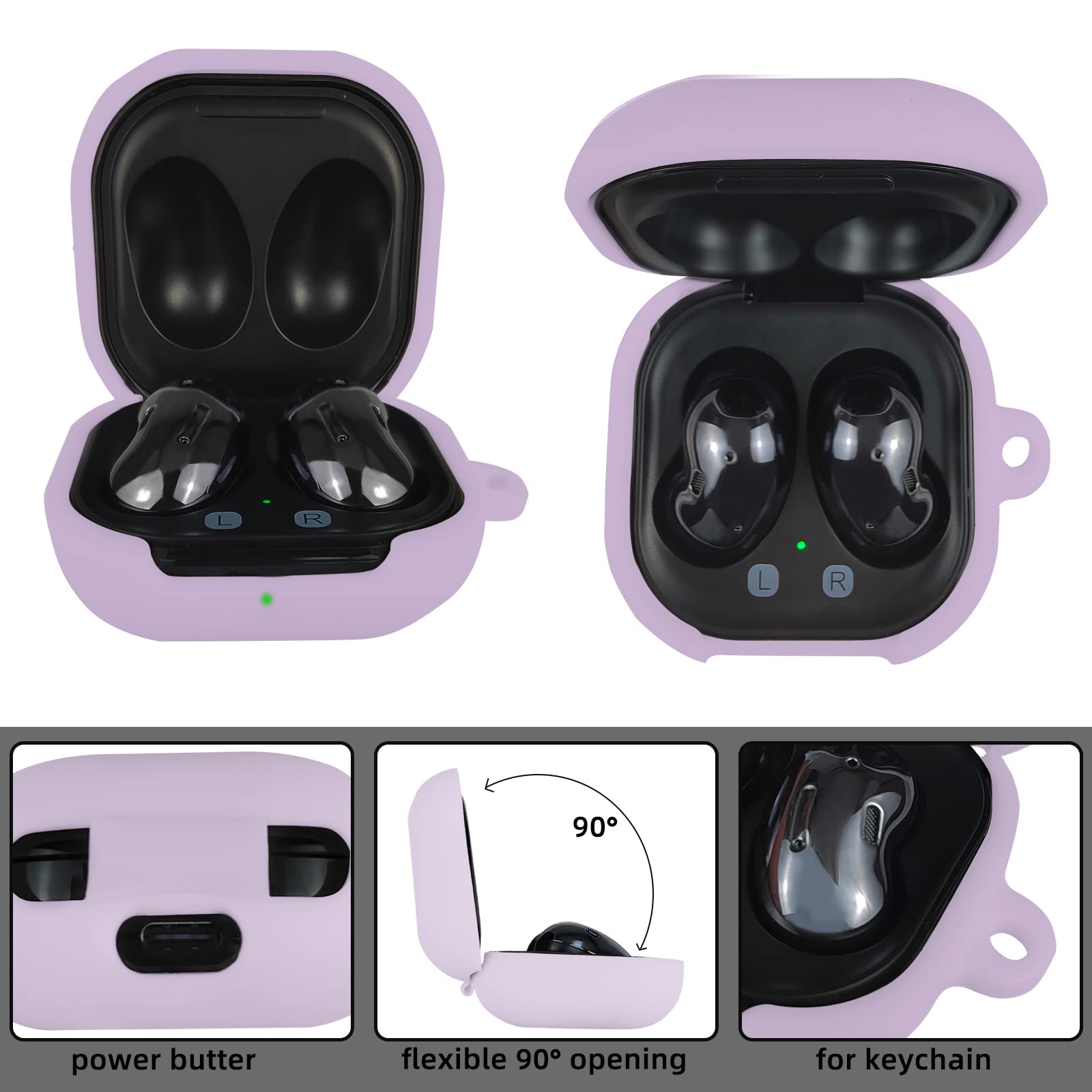 AIIEKZ Compatible with Samsung Galaxy Buds FE/ 2 / Buds Pro/Buds Live/Buds 2 Pro, Soft Silicone Case with Gold Heart Pattern with Cute Butterfly Keychain for Girls Women (Purple)