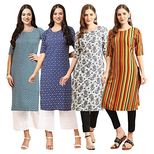 Image of Pinkmint Women's Crepe Digital Print Straight Kurta [Pack of 4]