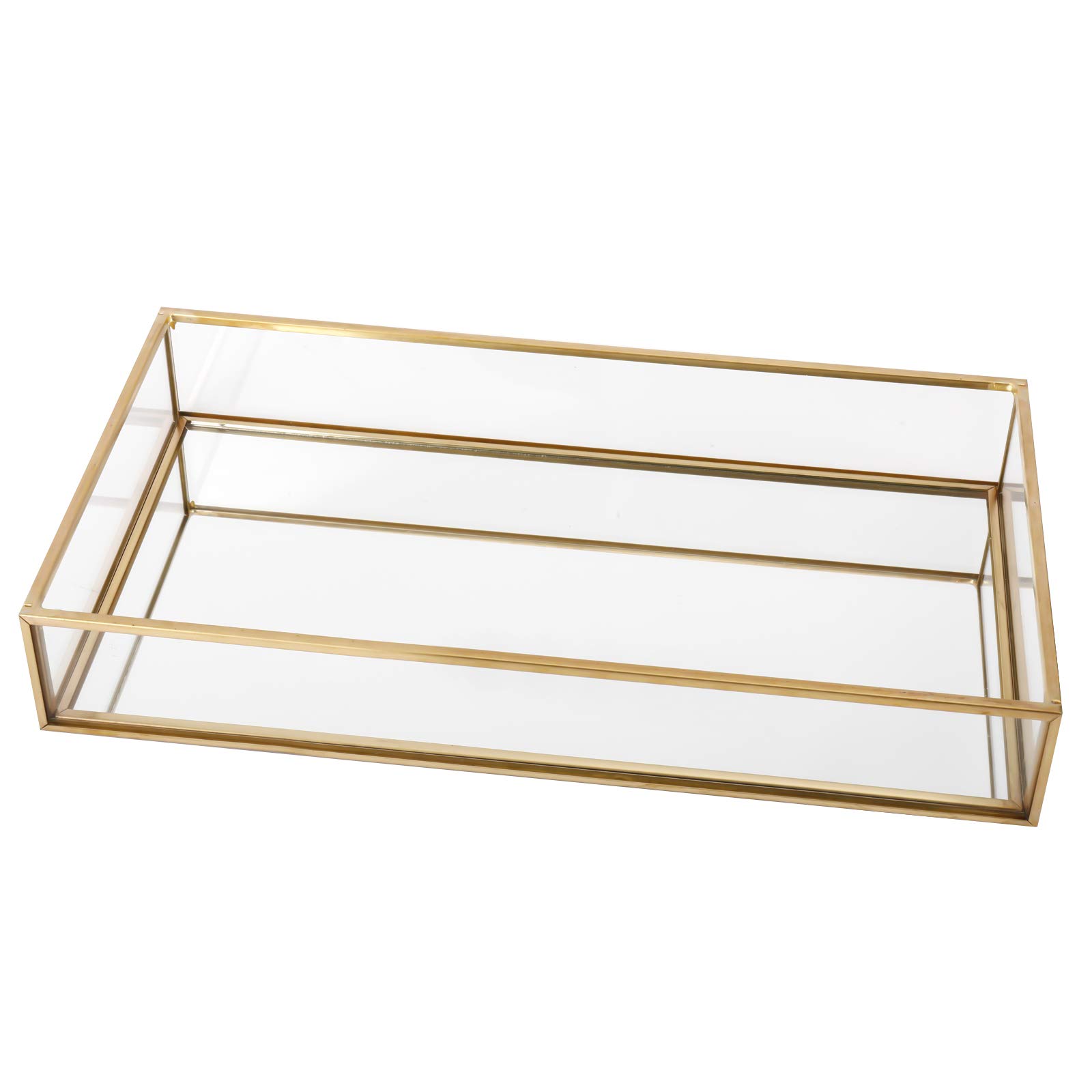 HighFree Gold Vintage Decorative Mirror Tray Jewelry Tray Serving Tray Vanity Tray Cosmetics, Makeup, Trinket Organizer for Dresser, Bathroom and Bedroom (10.2X 5.5x1.6)