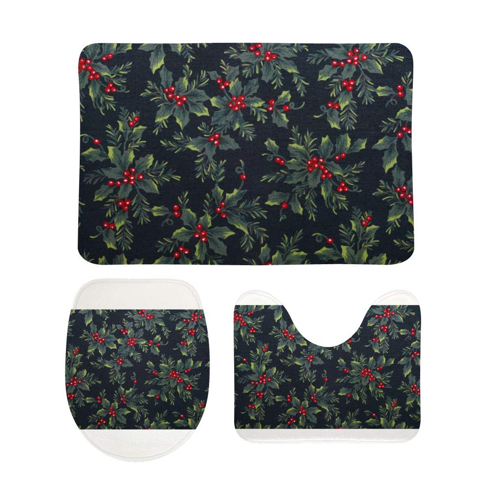 Tapis de salle de bain 3 pièces Noël antidérapant avec contour U et couvercle WC