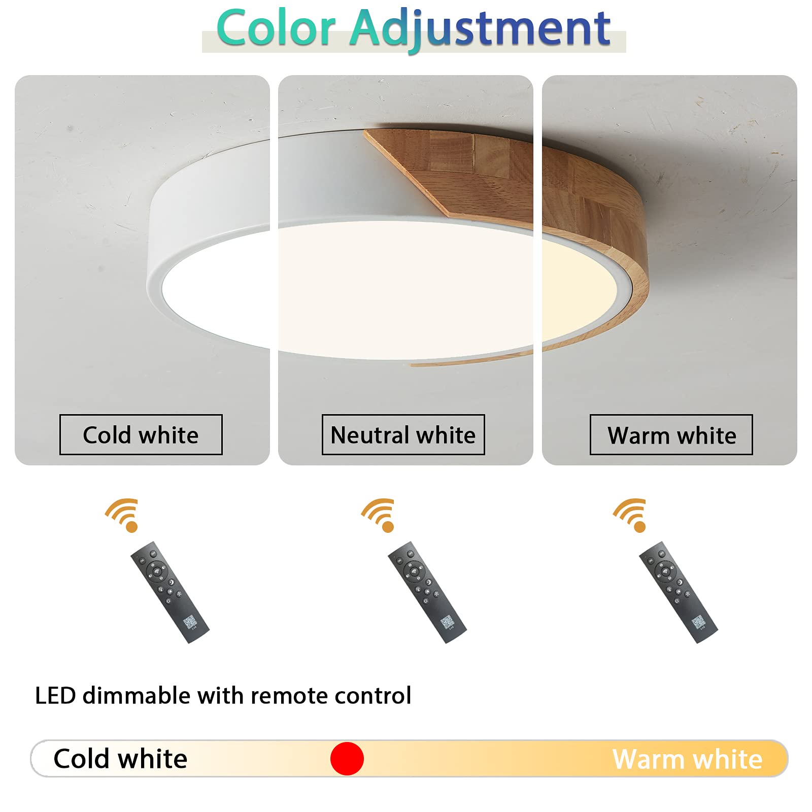 Plafoniera LED Soffitto Dimmerabile, 3000K-6000K Lampadario LED Soffitto con Telecomando, 24W Moderna Plafoniere in Legno per Soggiorno Cucina Camera da letto Corridoio Balcone Ufficio,Ø30cm