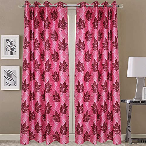 Image of Exporthub 2 Pieces Fancy Design Maroon Flowers Leaf Heavy Quality Polyester Eyelet Window Curtains -Length 5 Feet (EHSPR778 54)