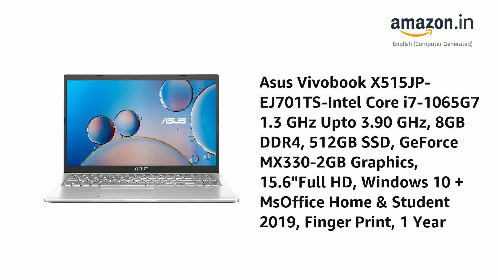 Windowsノート本体 ASUS X515J i7 1065G7 8G 512GB Win 11 ASUS VivoBook 15 X515 - i7-1065G7 · MX330 25W · 15.6”, Full