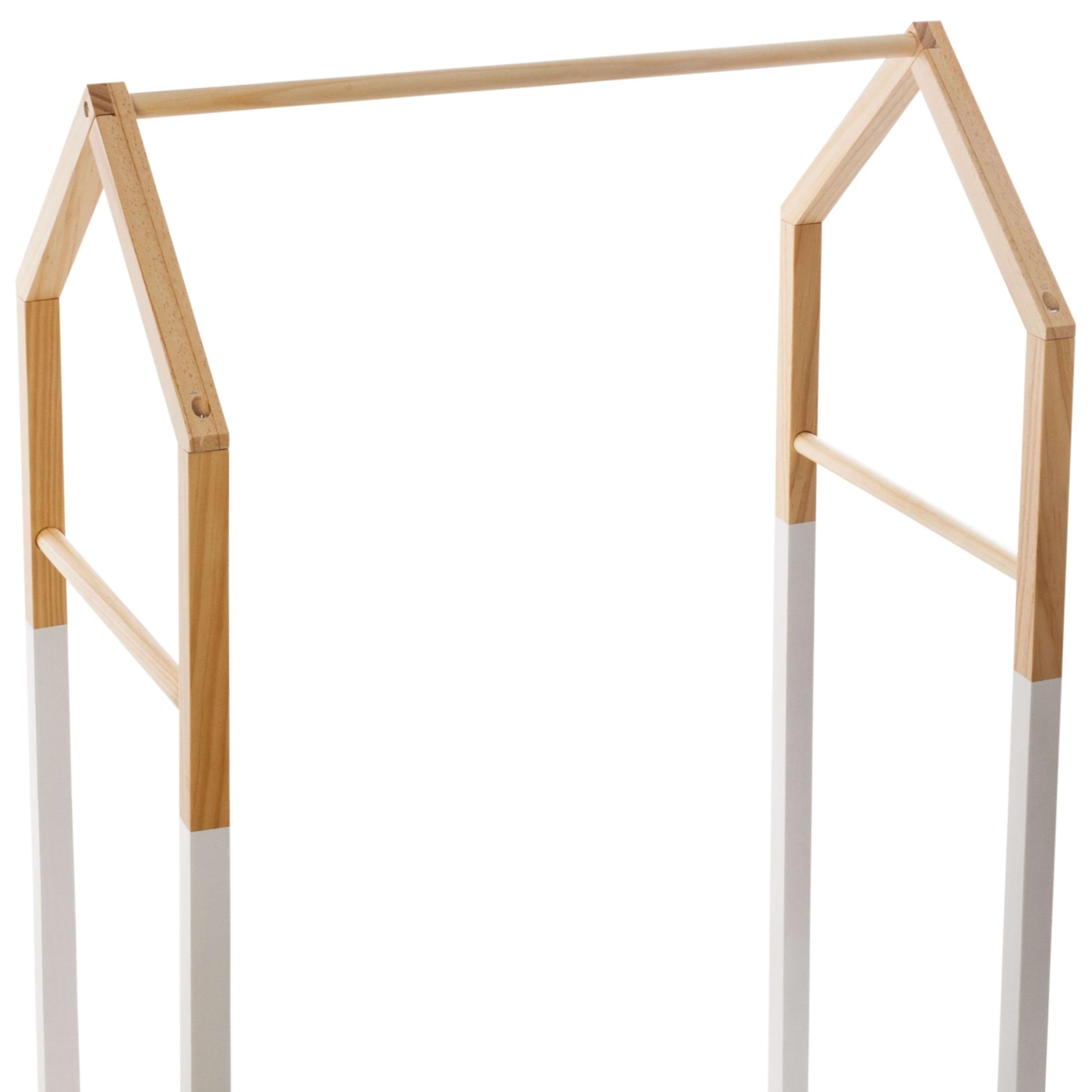 Miroytengo Perchero Infantil Burro de Ropa Forma de Casa con 3 Barras Color Blanco y Roble 60 cm
