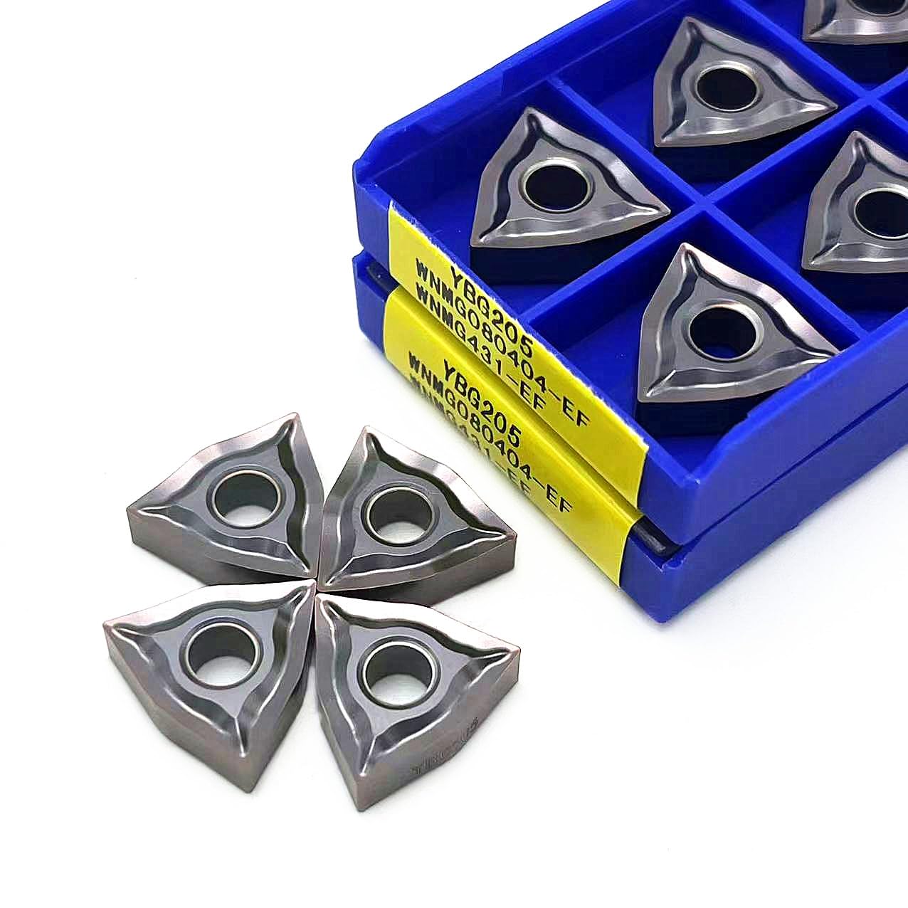 Herramientas de torno de acero inoxidable. 10 Uds WNMG080404 EF YBG205 WNMG080408 insertos de carburo herramienta torneado externo WNMG CNC corte torno Metal(Wnmg080404-ef Ybg205)
