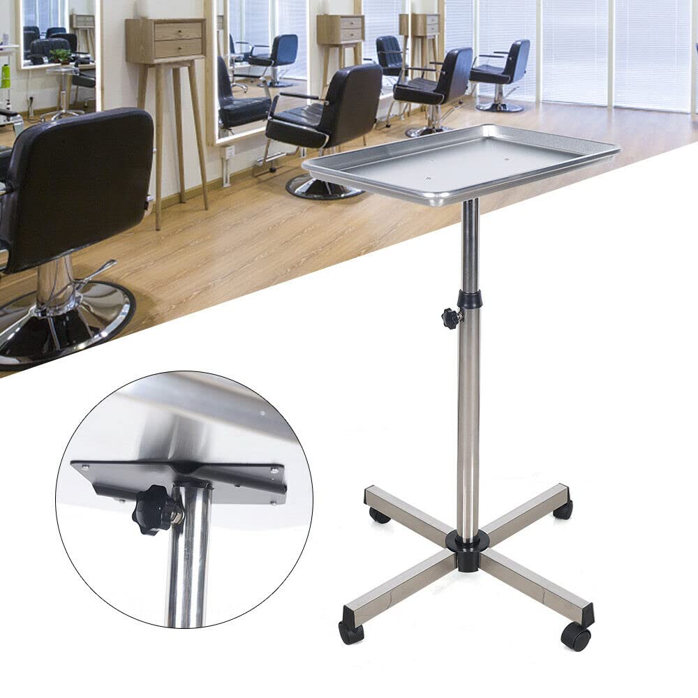 Chariot de coiffeur professionnel avec plateau en aluminium - Réglable en hauteur - Pour salon de coiffure, salon de beauté
