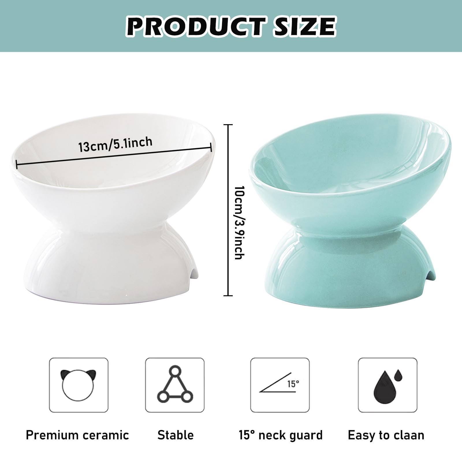 Gamelle Chat Surélevée en Céramique – Set de 2 Gamelle pour Chat Surélevée Antidérapante, Gamelle Ceramique Chat, Mangeoirs et Abreuvoirs pour Chats, Idéale pour Prévenir Les Vomissements