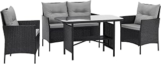 SVITA Dallas Gartensitzgruppe Polyrattan 4-teilig Outdoor Set mit 2 Sesseln 2er-Sofa & Esstisch Wetterfestes PE-Rattan Stahlrahmen & Sitzkissen Schwarz